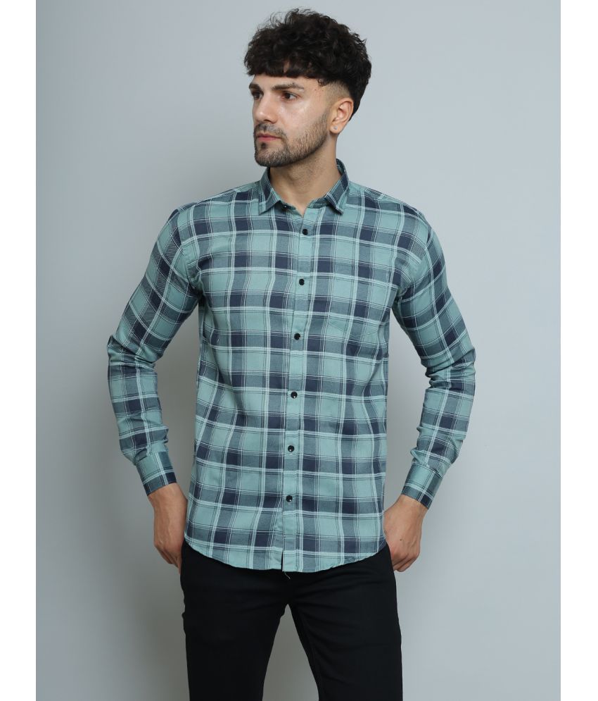     			Fatty Mouse Cotton Blend Regular Fit Checks Full Sleeves Men's Casual Shirt - Green ( Pack of 1 )