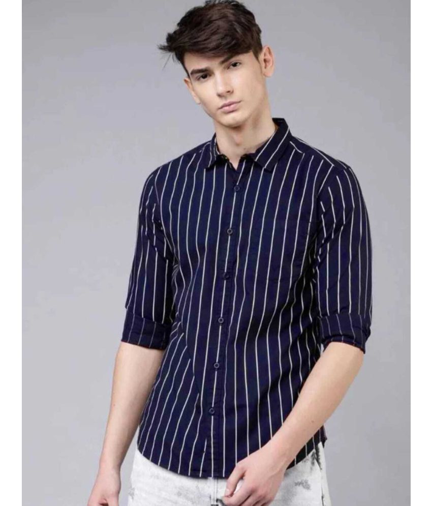     			Fatty Mouse Cotton Blend Regular Fit Striped Full Sleeves Men's Casual Shirt - Dark Blue ( Pack of 1 )