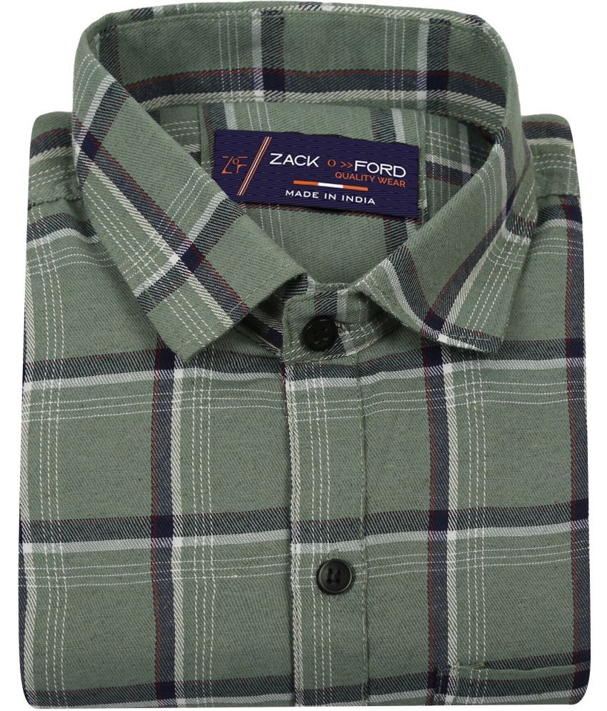     			Fatty Mouse Cotton Blend Regular Fit Checks Full Sleeves Men's Casual Shirt - Light Green ( Pack of 1 )