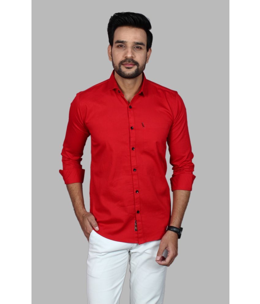     			Fatty Mouse Cotton Blend Regular Fit Solids Full Sleeves Men's Casual Shirt - Red ( Pack of 1 )