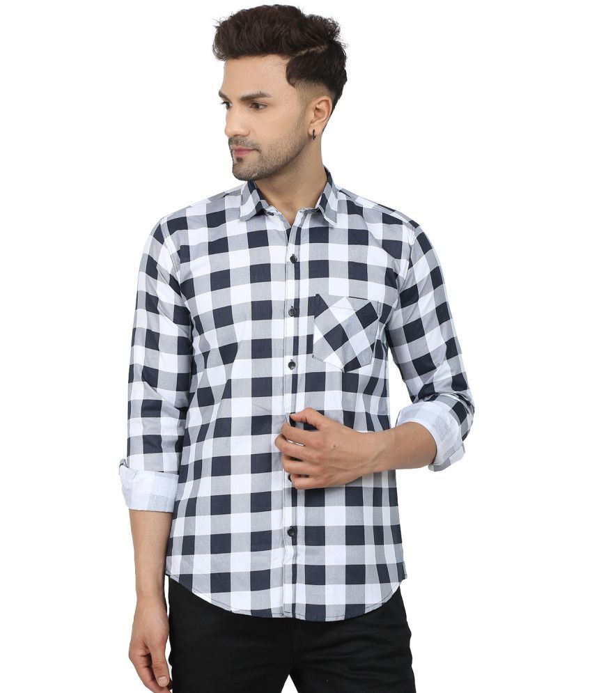     			Fatty Mouse Cotton Blend Regular Fit Checks Full Sleeves Men's Casual Shirt - White ( Pack of 1 )