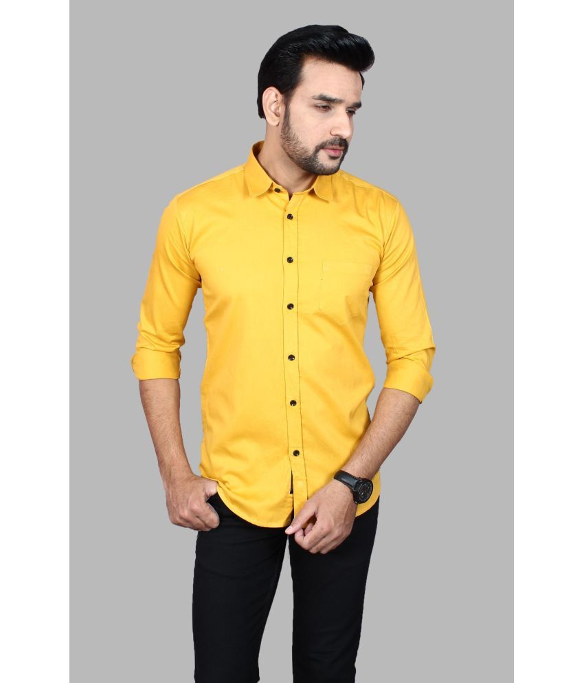     			Fatty Mouse Cotton Blend Regular Fit Solids Full Sleeves Men's Casual Shirt - Yellow ( Pack of 1 )