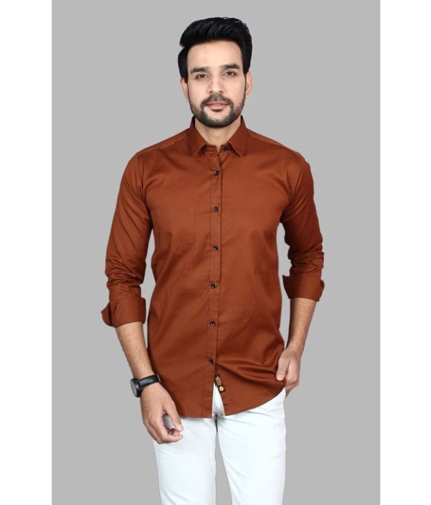     			Fatty Mouse Cotton Blend Regular Fit Solids Full Sleeves Men's Casual Shirt - Brown ( Pack of 1 )