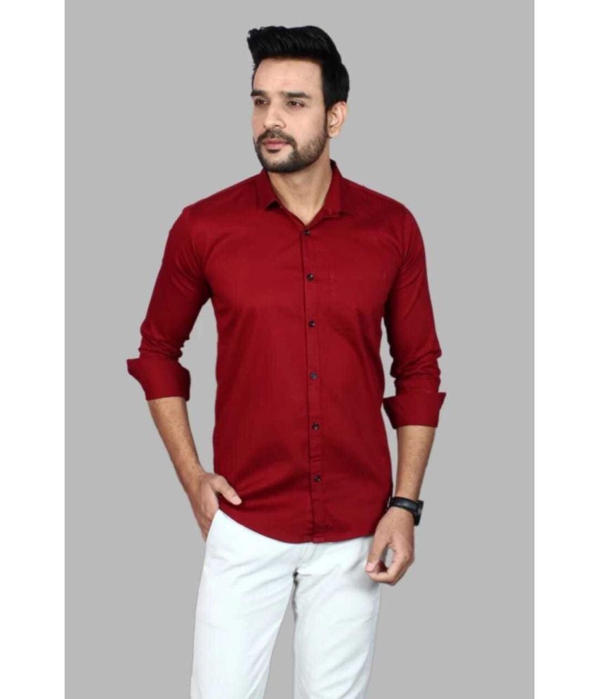     			Fatty Mouse Cotton Blend Regular Fit Solids Full Sleeves Men's Casual Shirt - Maroon ( Pack of 1 )