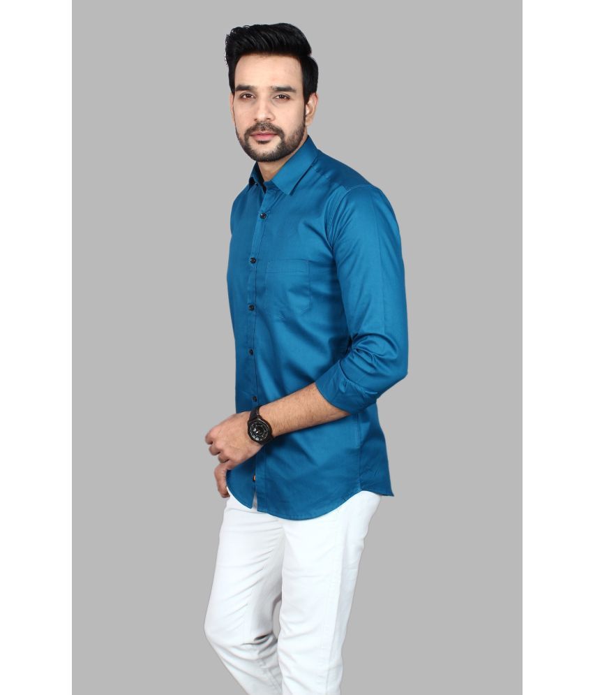     			Fatty Mouse Cotton Blend Regular Fit Solids Full Sleeves Men's Casual Shirt - Blue ( Pack of 1 )