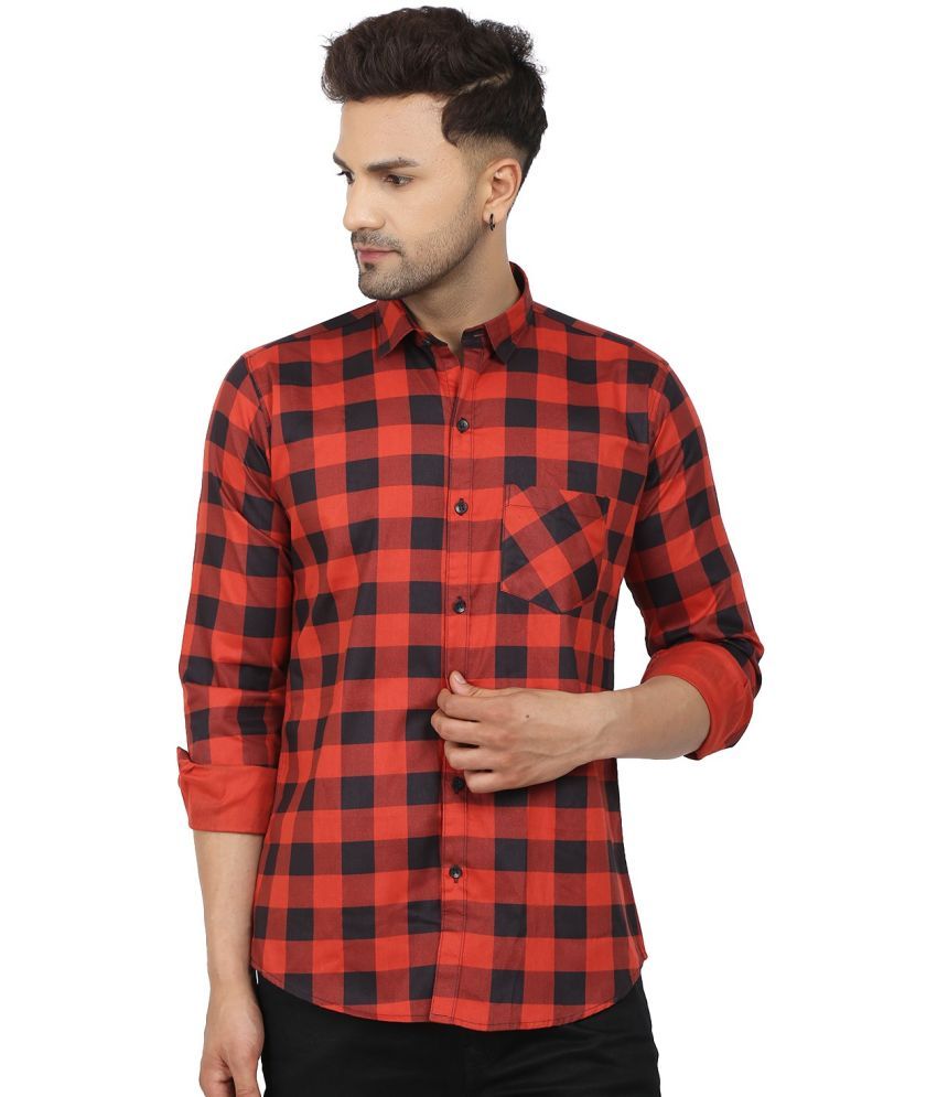     			Fatty Mouse Cotton Blend Regular Fit Checks Full Sleeves Men's Casual Shirt - Red ( Pack of 1 )