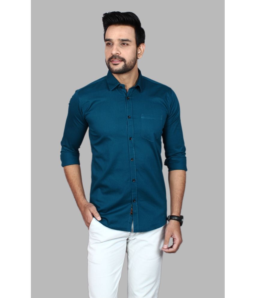     			Fatty Mouse Cotton Blend Regular Fit Solids Full Sleeves Men's Casual Shirt - Blue ( Pack of 1 )