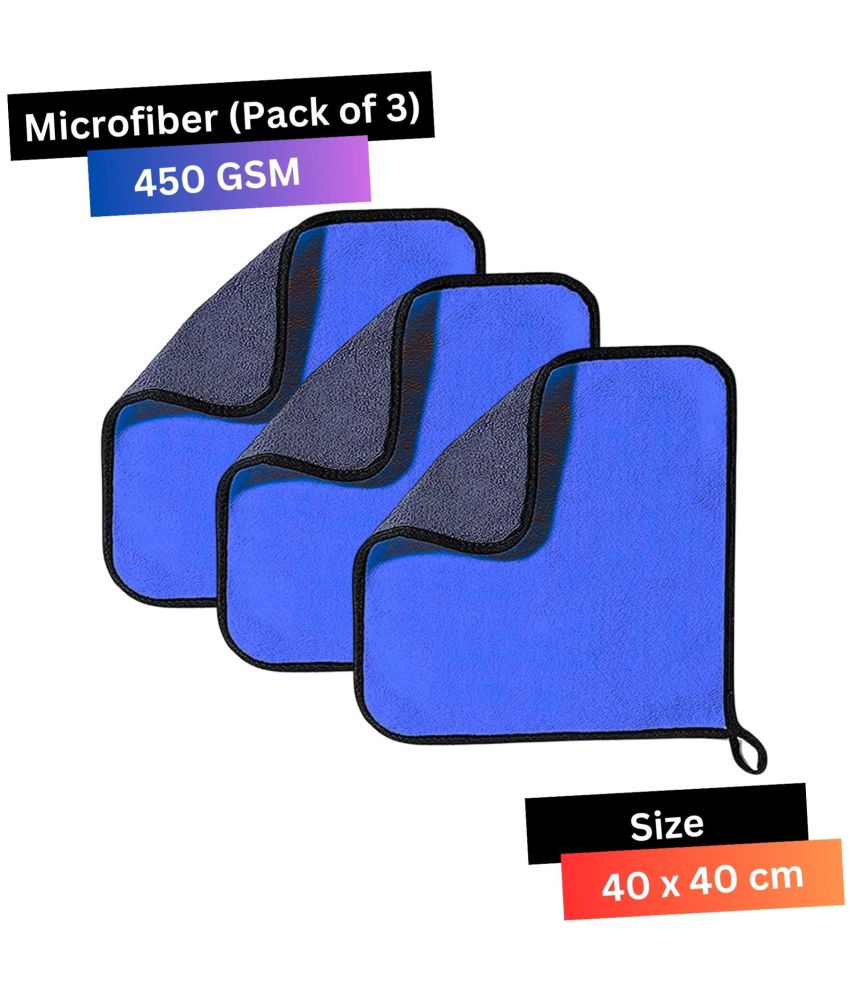     			LIQUIFIBER Blue 450 GSM Microfiber Cloth For Automobile ( Pack of 3 )