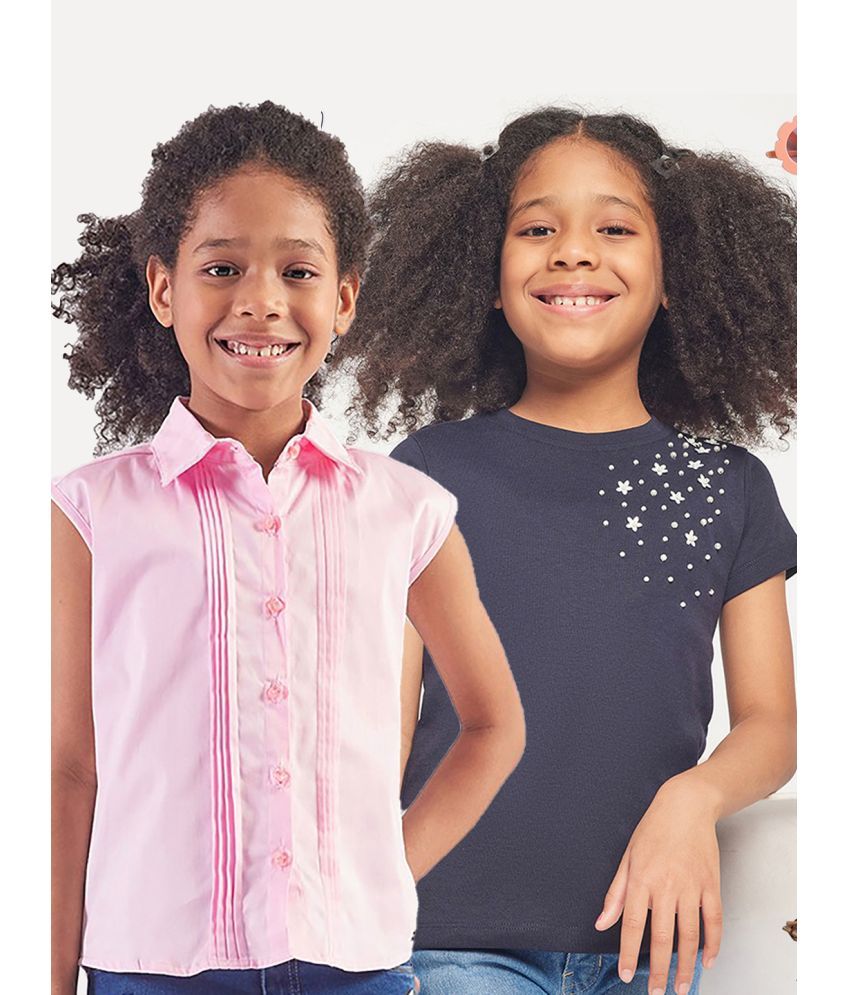     			PAMPOLINA Pack of 2 Girls Cotton Top ( Navy )