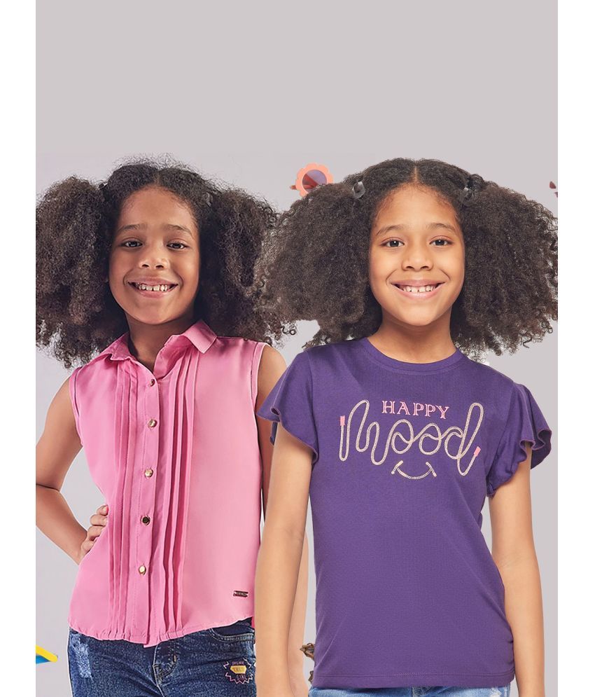     			PAMPOLINA Pack of 2 Girls Cotton Top ( Purple )