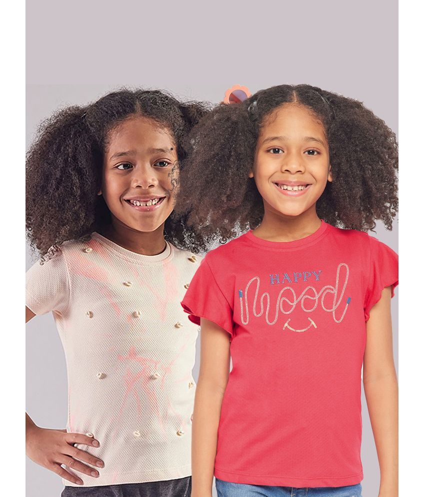     			PAMPOLINA Pack of 2 Girls Cotton Top ( Coral )