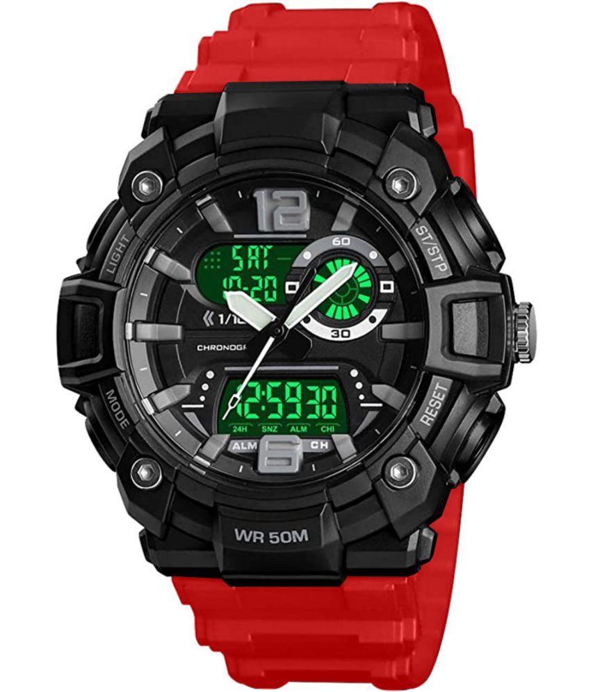     			YUKAX Red Silicon Analog-Digital Men's Watch