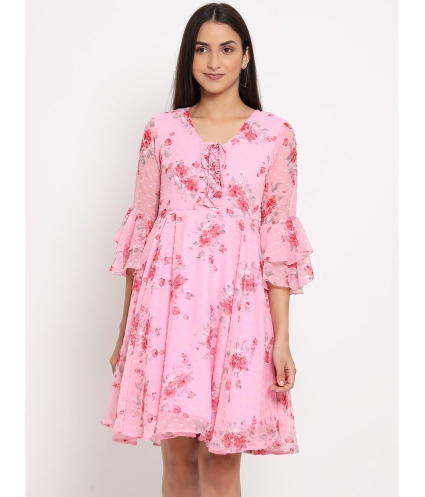     			marc louis Chiffon Printed Knee Length Women's Fit & Flare Dress - Pink ( Pack of 1 )