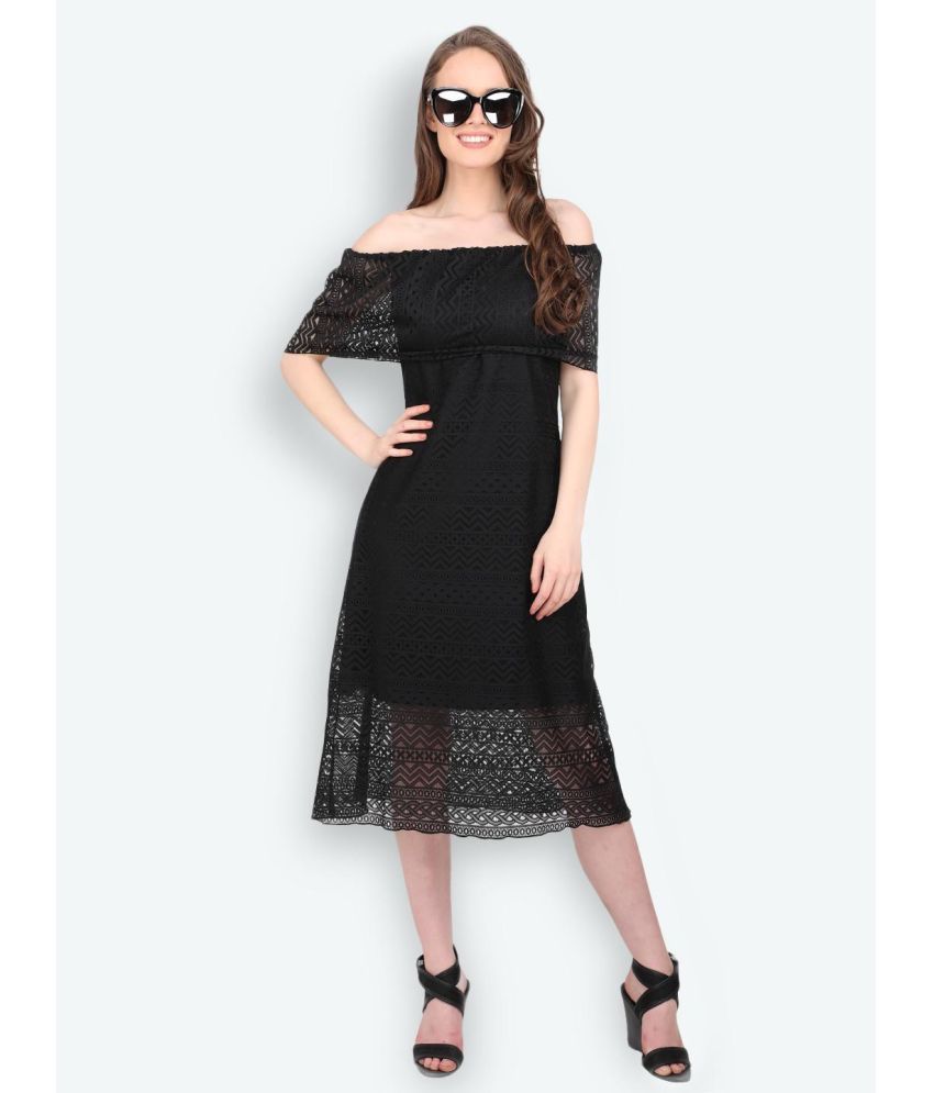     			marc louis Lace Printed Knee Length Women's Fit & Flare Dress - Black ( Pack of 1 )