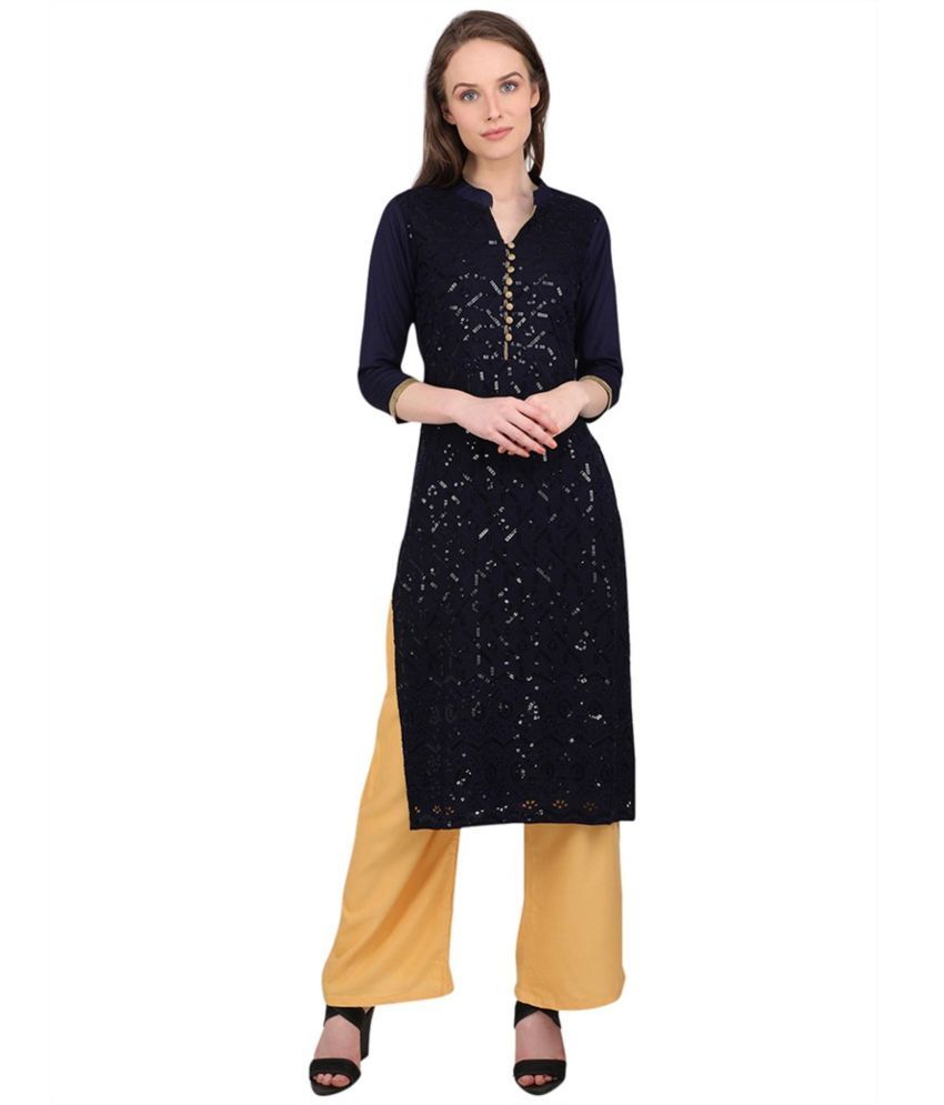     			marc louis Pack of 1 Viscose Rayon Embellished Straight Women's Kurti - ( Blue )