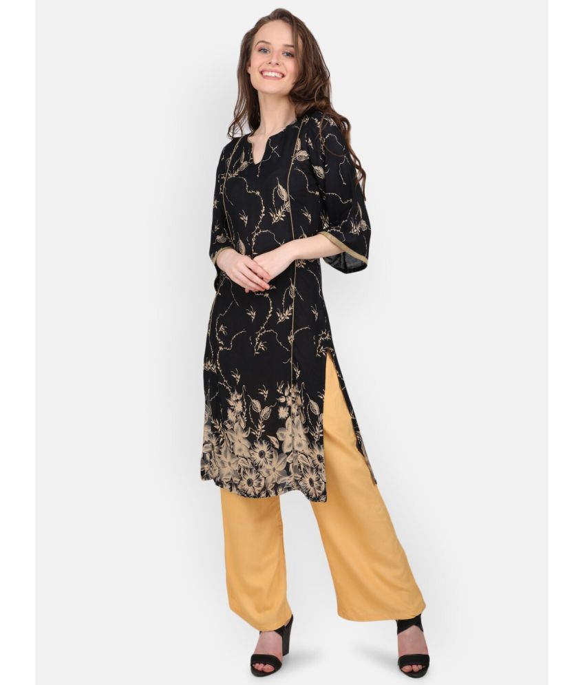     			marc louis Pack of 1 Viscose Rayon Printed Straight Women's Kurti - ( Black )