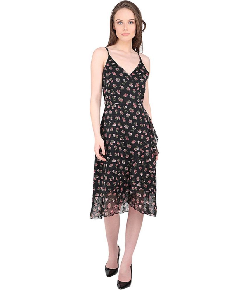     			marc louis Polyester Printed Knee Length Women's Fit & Flare Dress - Black ( Pack of 1 )