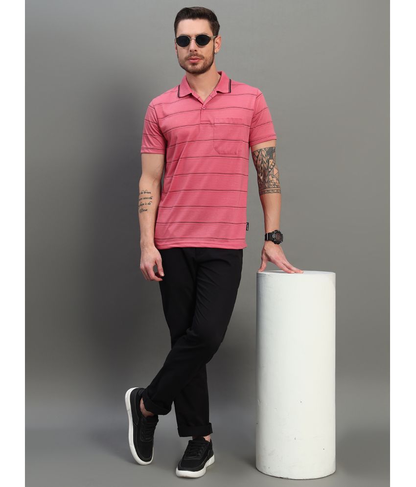     			renuovo Pack of 1 Cotton Blend Slim Fit Striped Half Sleeves Men's Polo T Shirt ( Pink )