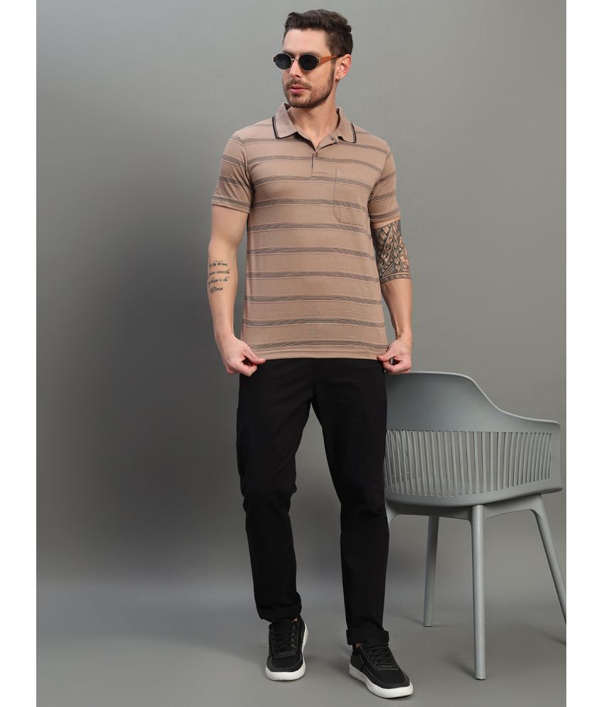     			renuovo Pack of 1 Cotton Blend Slim Fit Striped Half Sleeves Men's Polo T Shirt ( Brown )