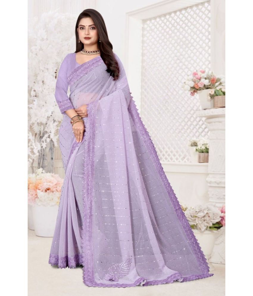     			A TO Z CART Lycra Embellished Saree With Blouse Piece ( Lavender , Pack of 1 )