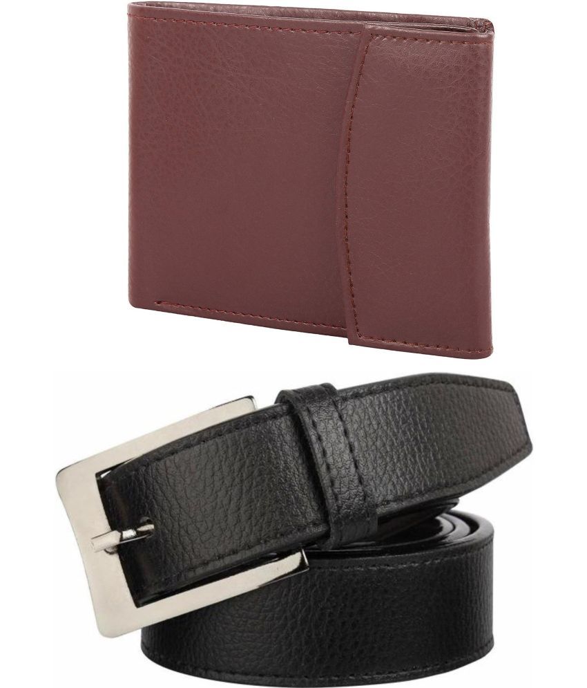     			Amicraft - Brown PU Men's Belts Wallets Set ( Pack of 2 )