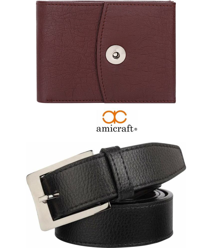     			Amicraft - Brown PU Men's Belts Wallets Set ( Pack of 2 )