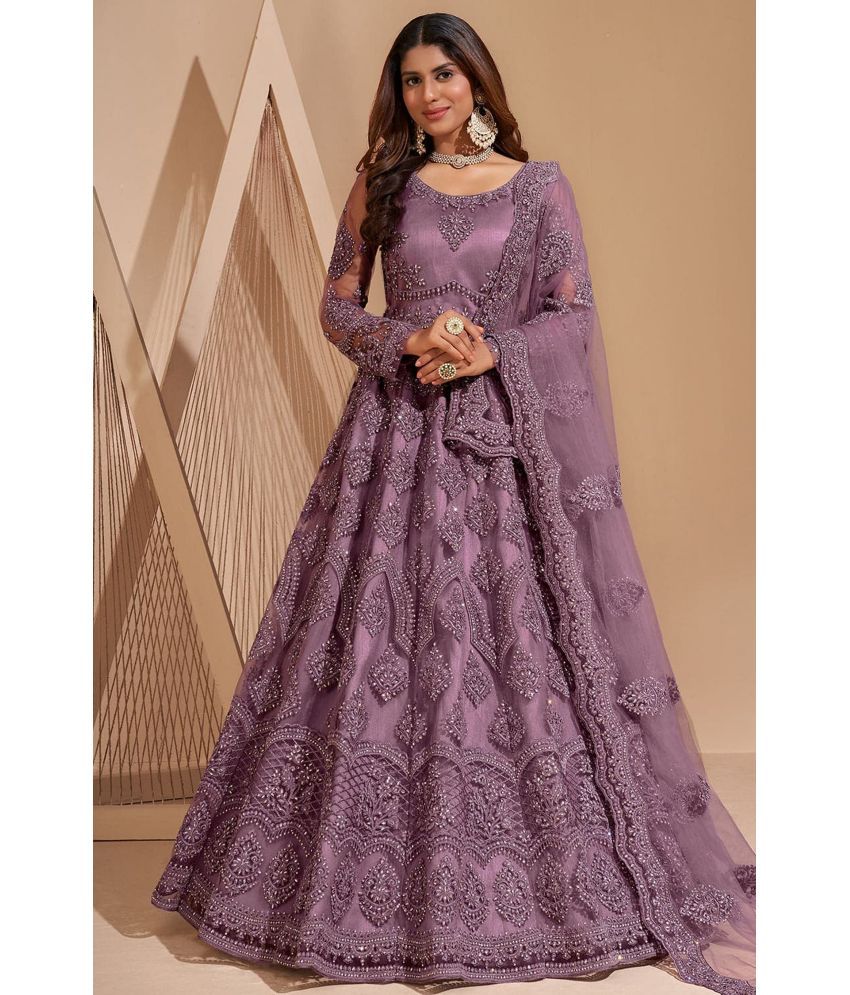     			Apnisha Mauve Flared Net Women's Semi Stitched Ethnic Gown ( Pack of 1 )