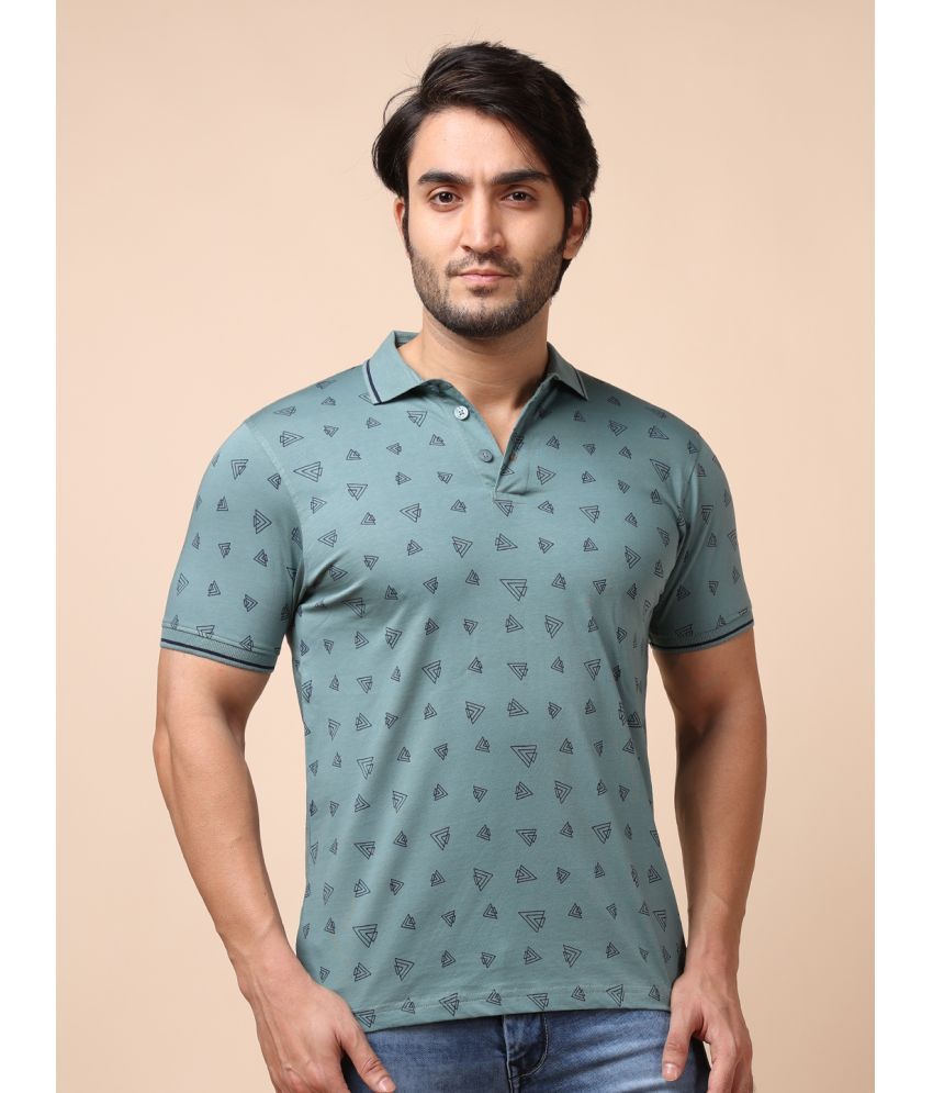     			BERRYBLUES Cotton Blend Regular Fit Printed Half Sleeves Men's V-Neck T-Shirt - Green ( Pack of 1 )