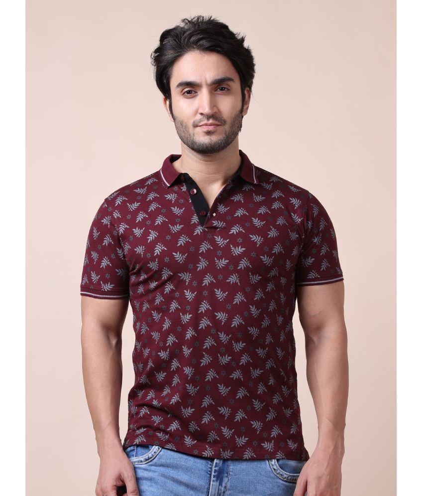     			BERRYBLUES Cotton Blend Regular Fit Printed Half Sleeves Men's V-Neck T-Shirt - Maroon ( Pack of 1 )