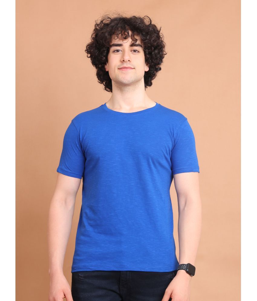     			BERRYBLUES Cotton Regular Fit Self Design Half Sleeves Men's Round T-Shirt - Blue ( Pack of 1 )