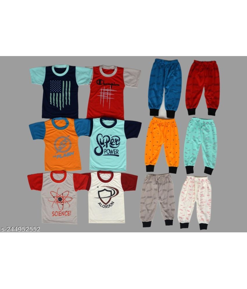     			DIAMOND EXPORTER Pack of 6 Baby Boys Cotton Blend T-Shirts & Pants Set ( Multicolor )