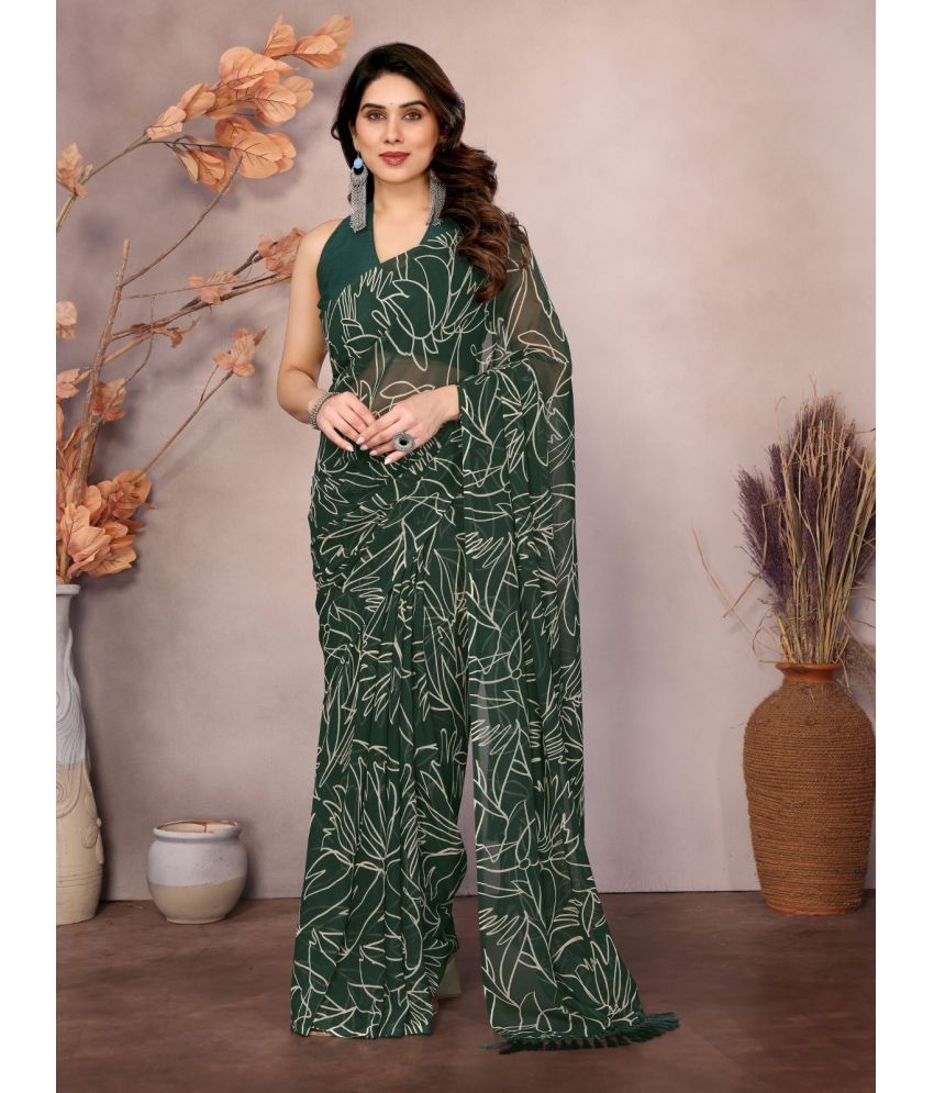     			DIKONA DESIGNER Georgette Printed Saree With Blouse Piece ( Green , Pack of 1 )