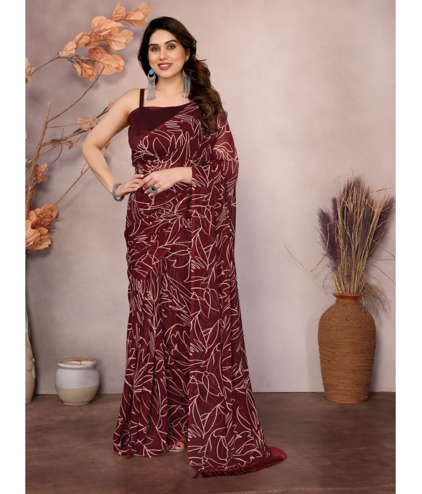     			DIKONA DESIGNER Georgette Printed Saree With Blouse Piece ( Maroon , Pack of 1 )