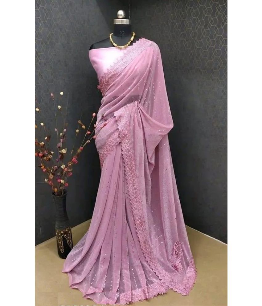     			JULEE Lycra Embellished Saree With Blouse Piece ( Pink , Pack of 1 )