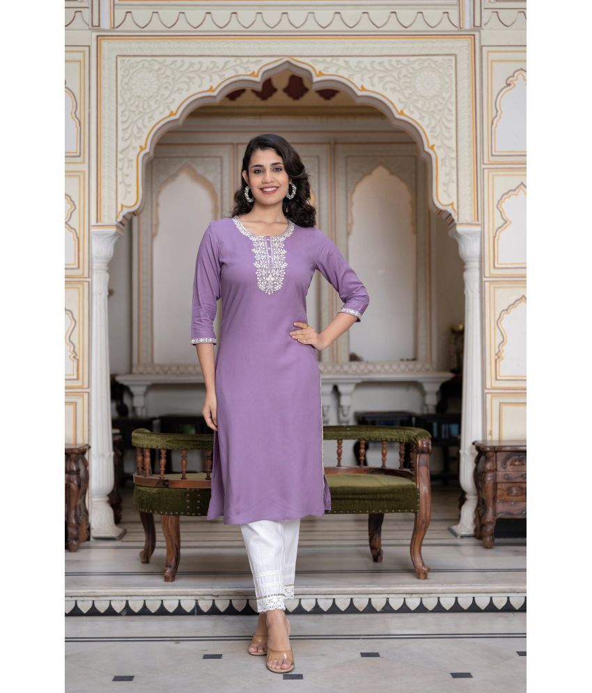     			Juniper Pack of 1 Rayon Solid Straight Women's Kurti - ( Purple )