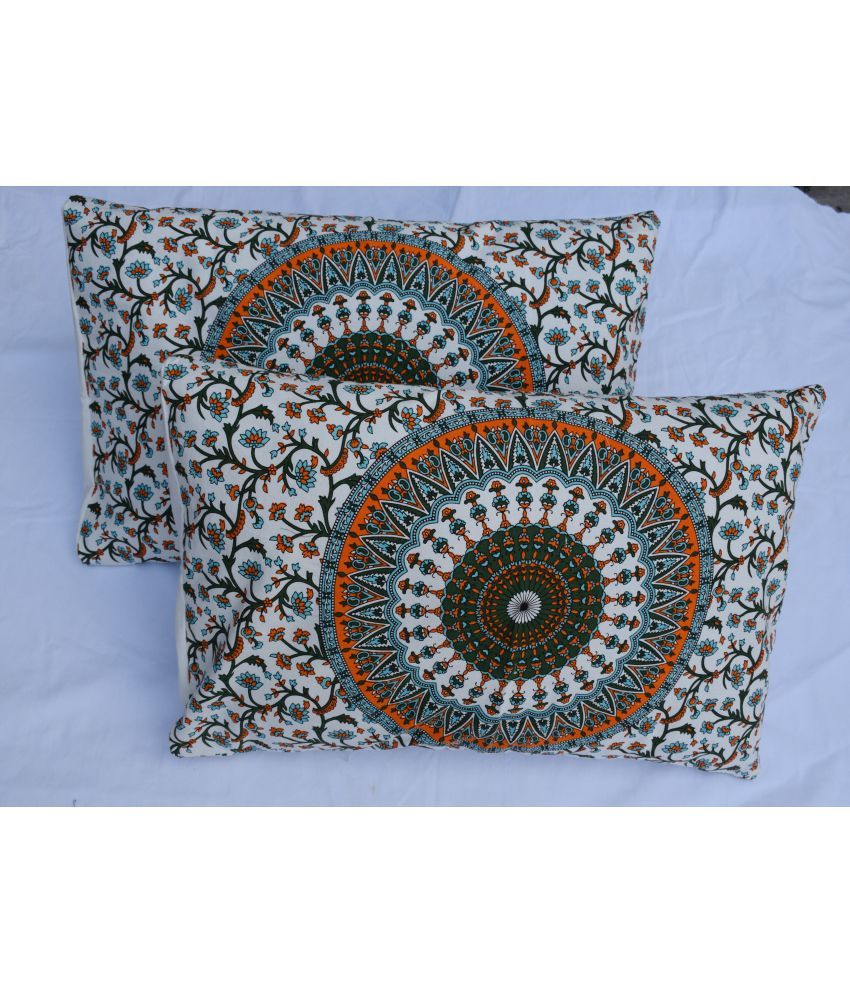     			Miyanbazaz Set of 2 Cotton Floral Cylindrical Cushion Cover (45X45)cm - Orange