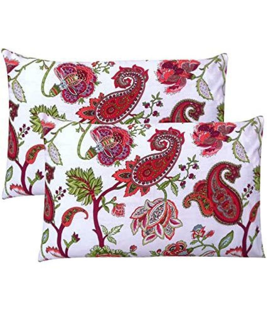     			Miyanbazaz Set of 2 Cotton Floral Cylindrical Cushion Cover (45X45)cm - Orange