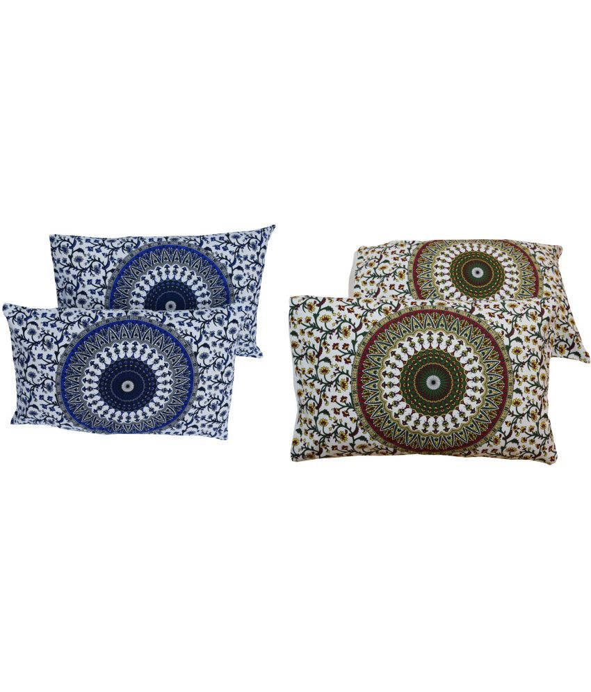     			Miyanbazaz Set of 4 Cotton Floral Cylindrical Cushion Cover (45X45)cm - Multi