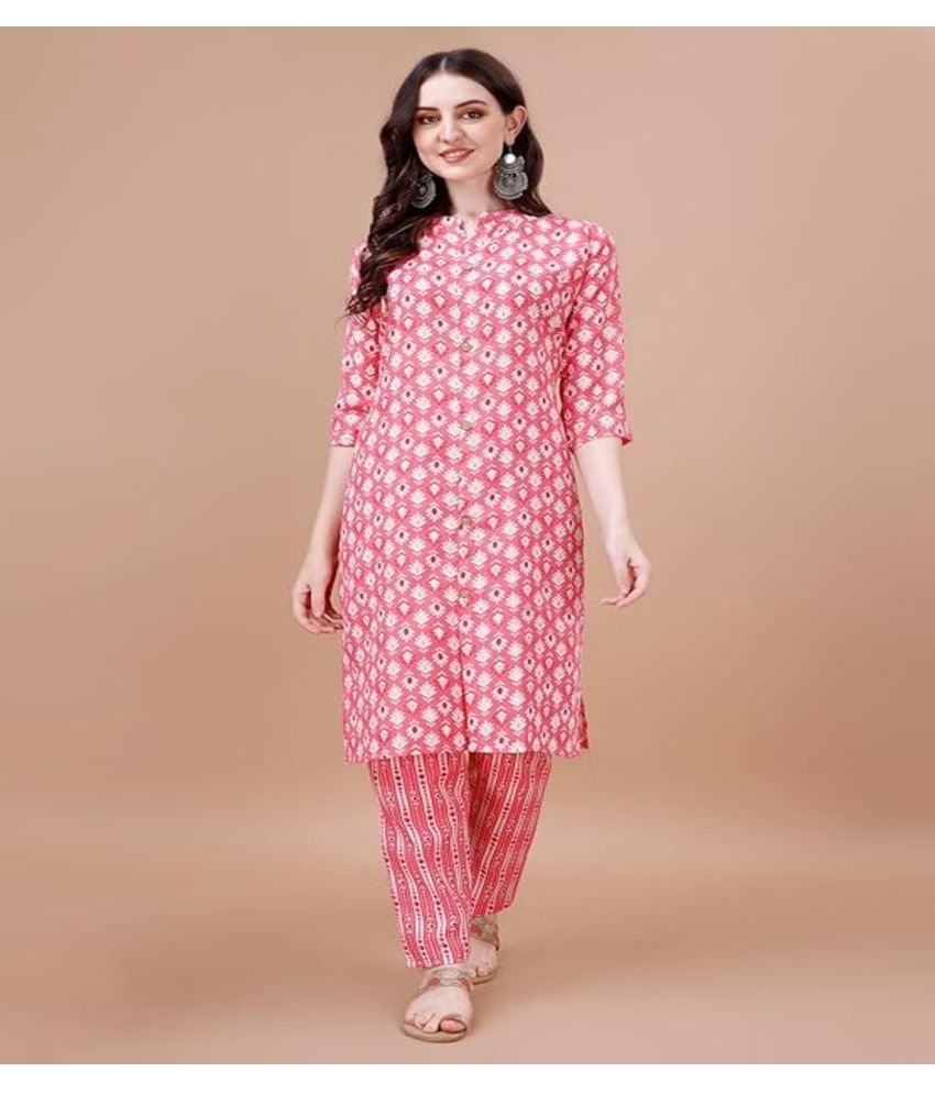     			Obf Pack of 1 Cotton Printed Straight Women's Kurti - ( Pink )