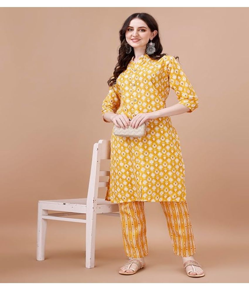     			Obf Pack of 1 Cotton Printed Straight Women's Kurti - ( Orange )