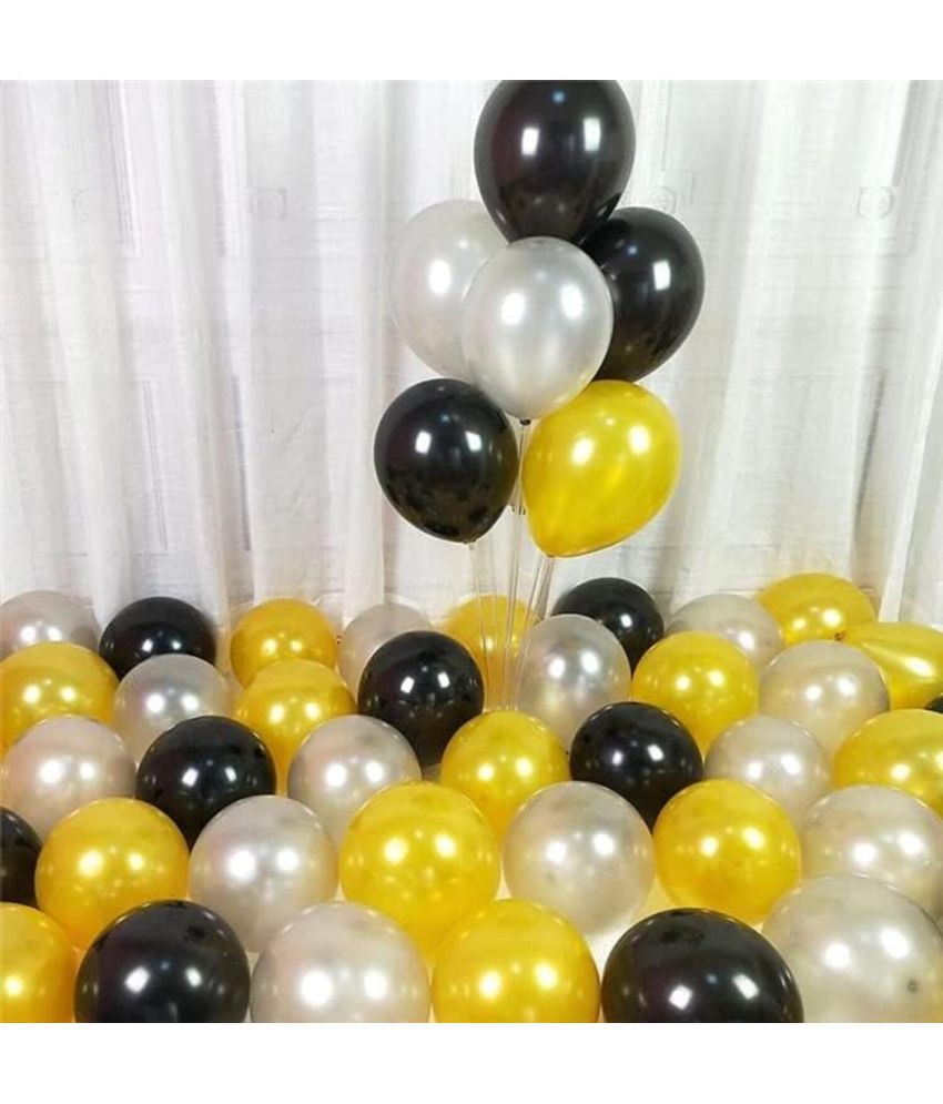     			PartyBooms Golden Black Silver Balloons Pack of 50 for birthday decoration items also suitable for Anniversary, Wedding, Celebration, Party