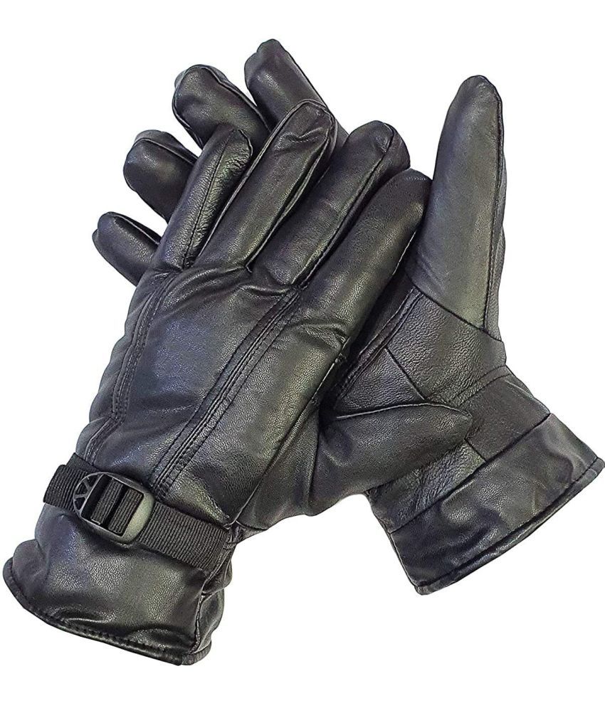     			Reoutlook Black Leather Men's Woollen Gloves ( Pack of 1 )