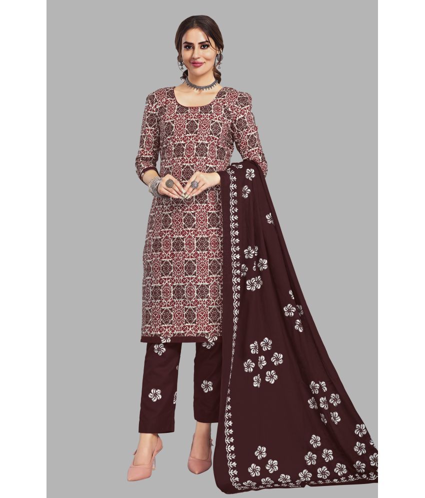     			SIMMU Cotton Printed Kurti With Pants Women's Stitched Salwar Suit - Maroon ( Pack of 1 )