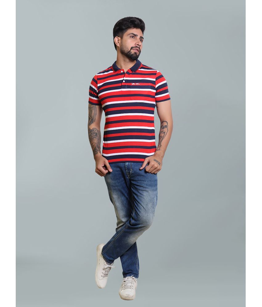     			STARFOX Pack of 1 Cotton Blend Regular Fit Striped Half Sleeves Men's Polo T Shirt ( Red )