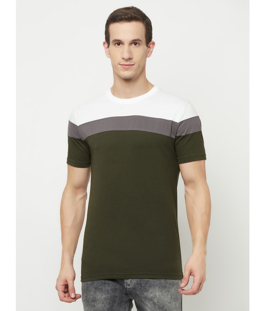     			TAZO Cotton Blend Regular Fit Printed Half Sleeves Men's Round T-Shirt - Olive ( Pack of 1 )