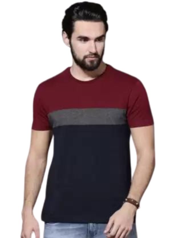     			TAZO Cotton Blend Regular Fit Colorblock Half Sleeves Men's Round T-Shirt - Multicolor ( Pack of 1 )