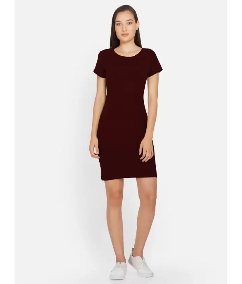     			Westchic Cotton Blend Solid Above Knee Women's Bodycon Dress - Maroon ( Pack of 1 )