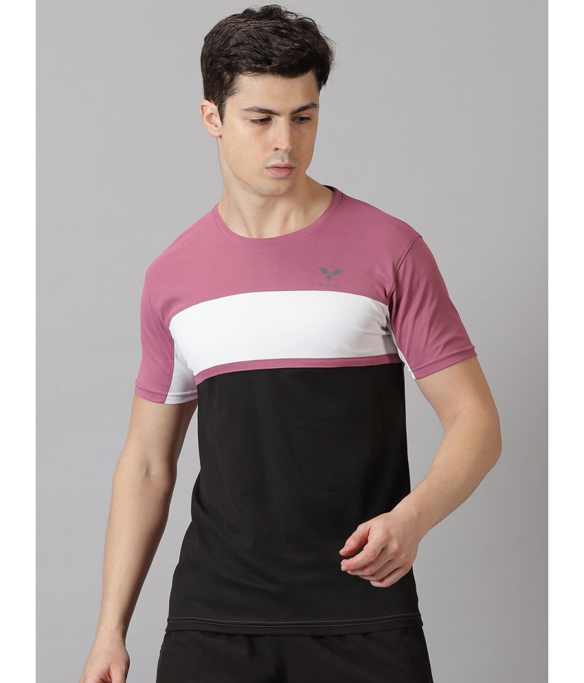     			Y.O.U. Polyester Slim Fit Colorblock Half Sleeves Men's Round T-Shirt - Pink ( Pack of 1 )