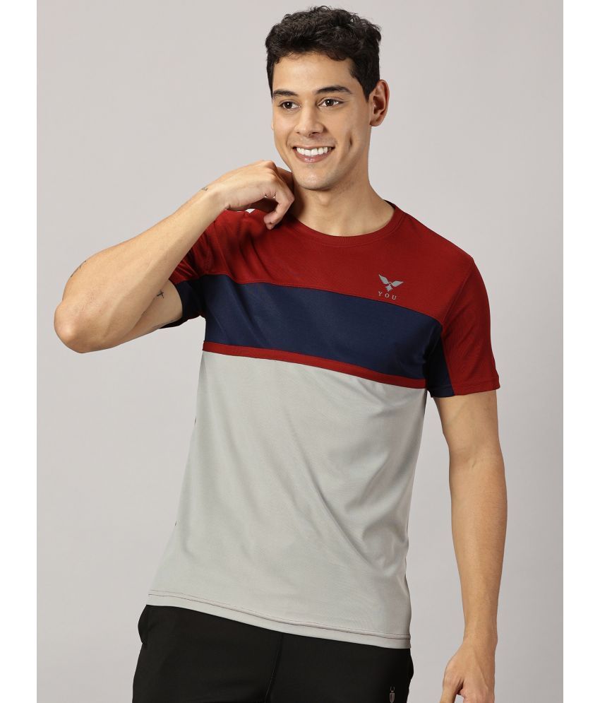     			Y.O.U. Polyester Slim Fit Colorblock Half Sleeves Men's Round T-Shirt - Maroon ( Pack of 1 )