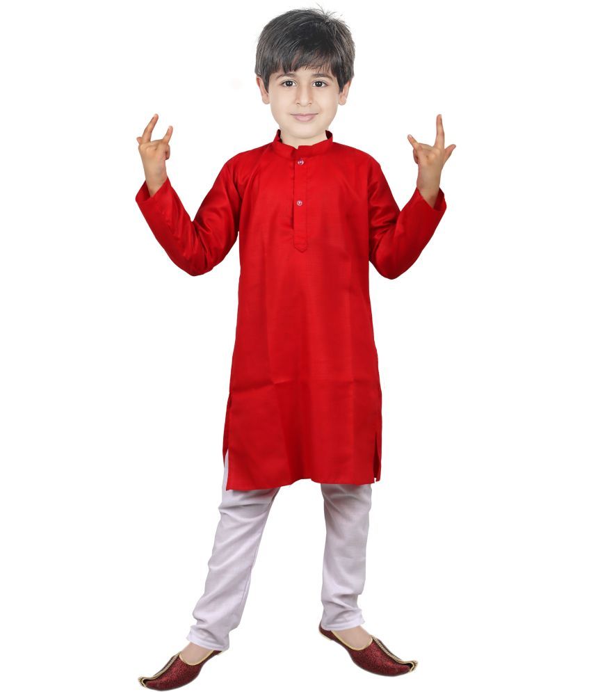     			hrr Baby Boys Cotton Blend Solid - Pattern Kurta Pyjama Set ( Red , Pack of 1 )